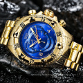 TEMEITE 020G Military Fashion Quartz Watch Men 3D Blue Big Dial Stainless Steel Strap Brand Luxury Golden Wrist Watches 2021